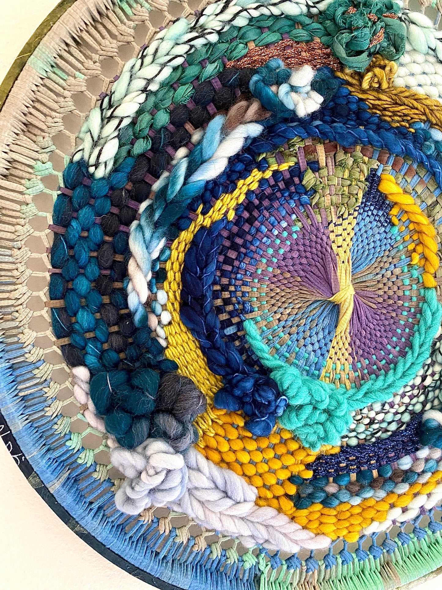 "Night garden" round woven wall hanging