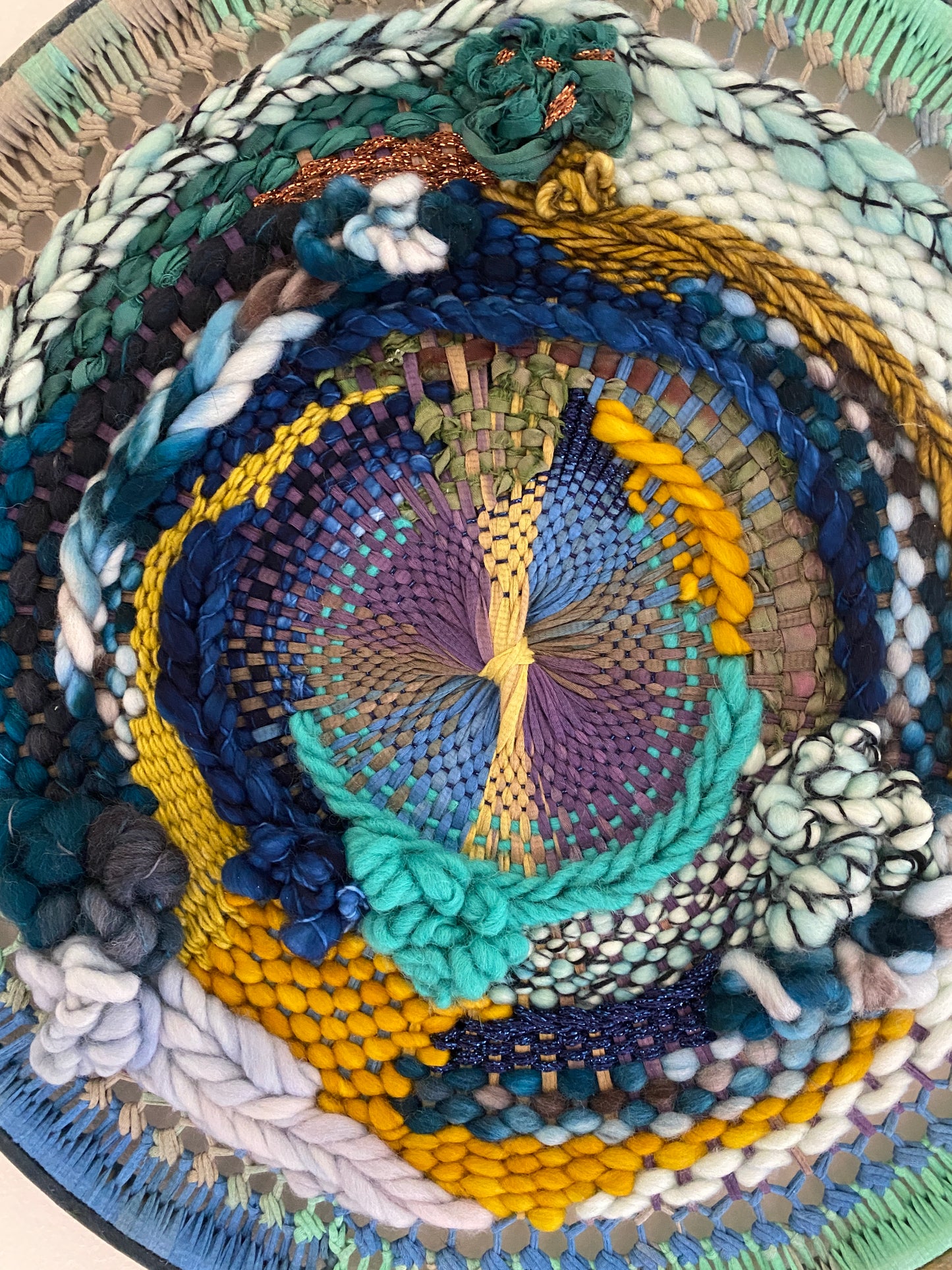 "Night garden" round woven wall hanging