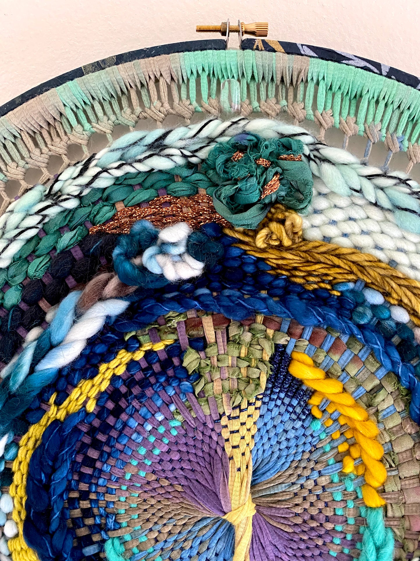 "Night garden" round woven wall hanging