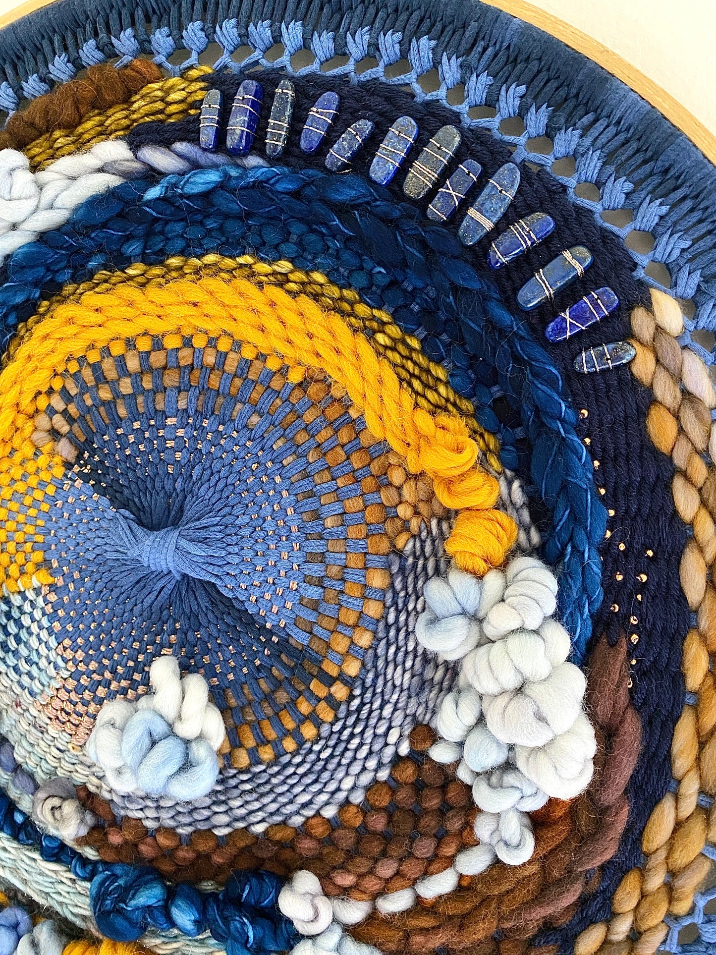 “Water stones" round woven wall hanging