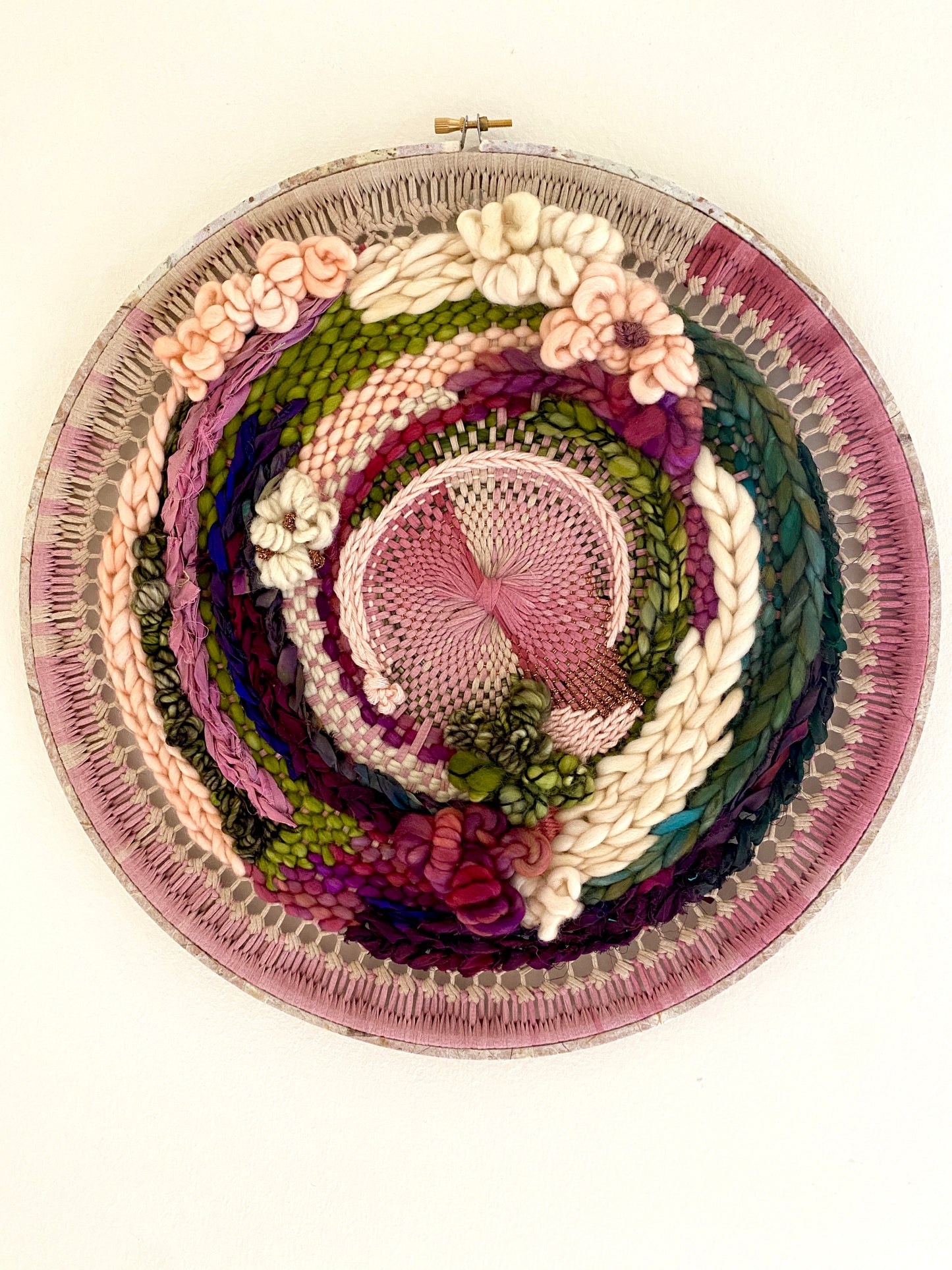 "Cosmic garden" round woven wall hanging