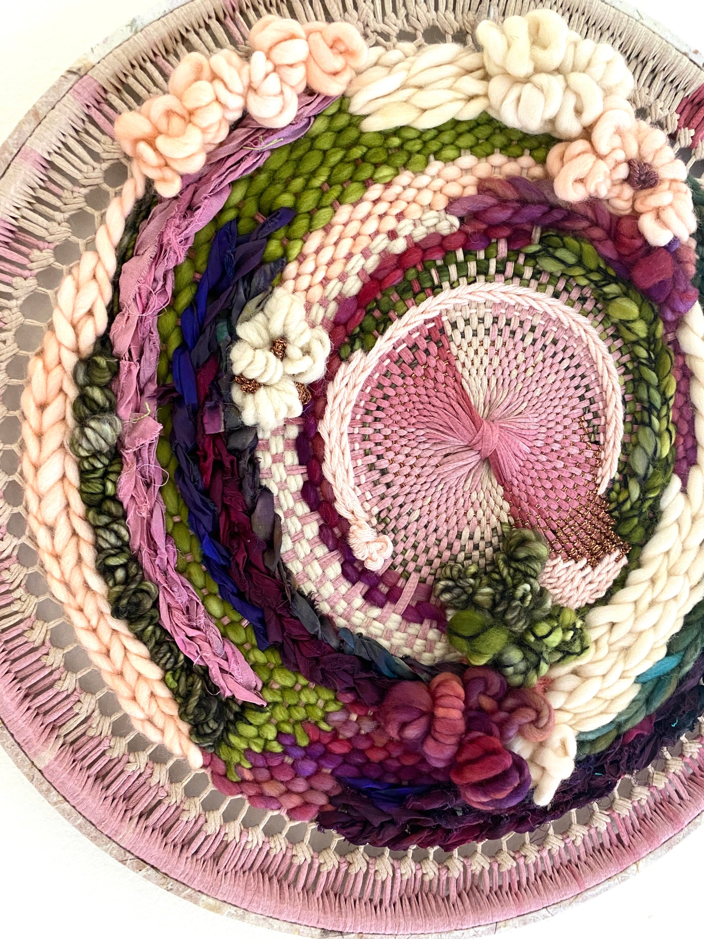 "Cosmic garden" round woven wall hanging