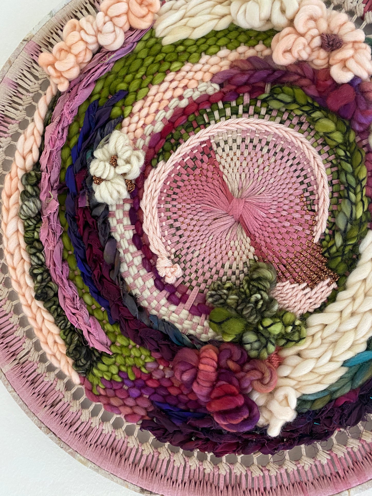 "Cosmic garden" round woven wall hanging