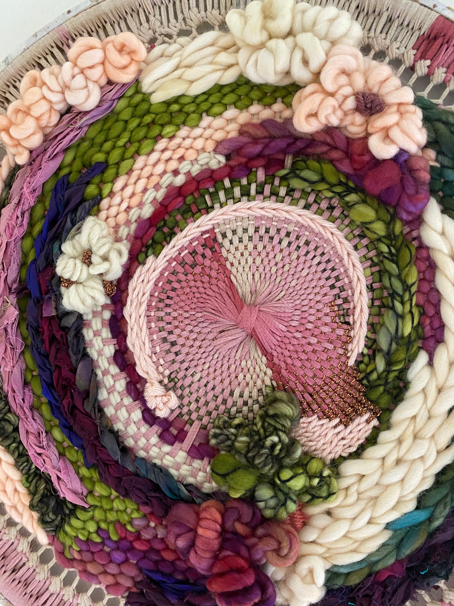"Cosmic garden" round woven wall hanging