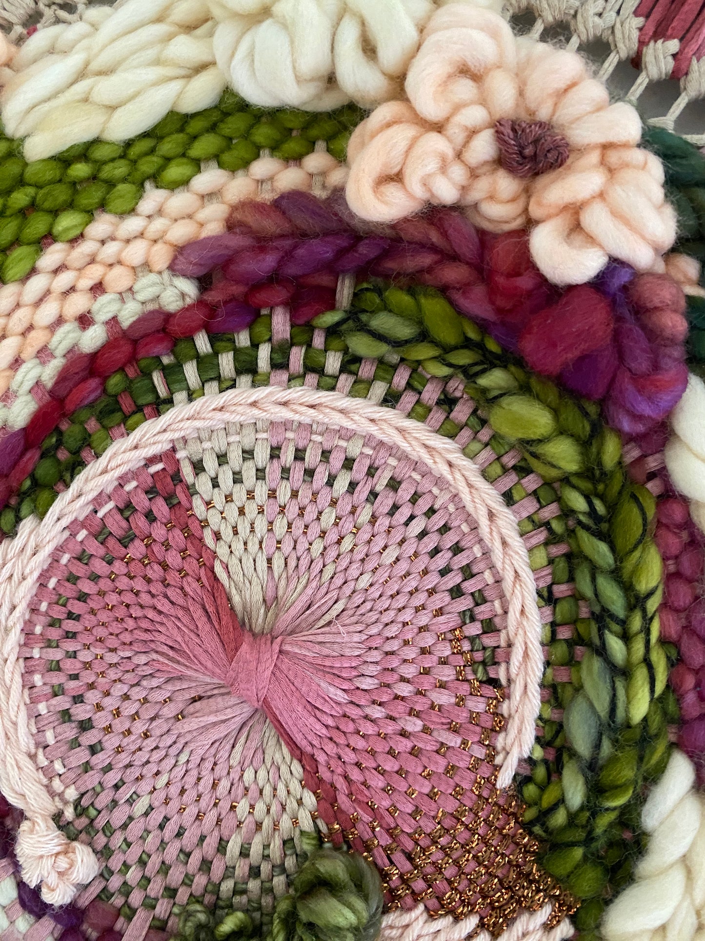 "Cosmic garden" round woven wall hanging