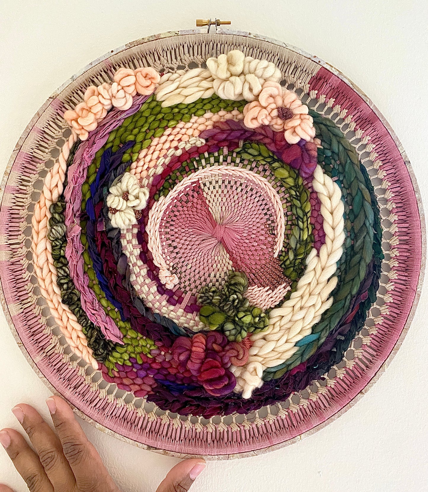 "Cosmic garden" round woven wall hanging