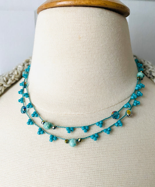 Blue aqua picot necklace