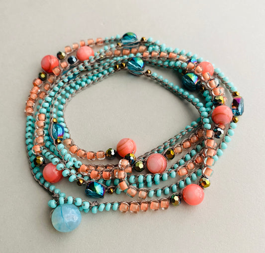 Coral and aqua layering necklace