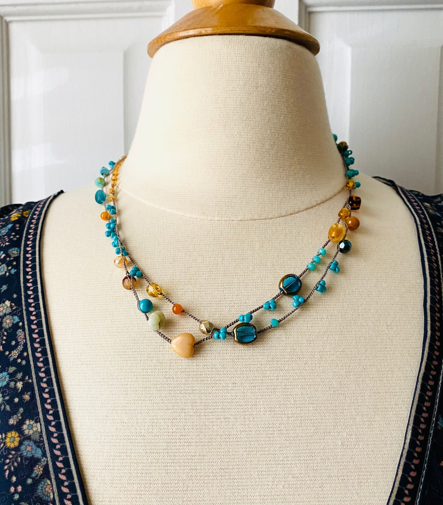 Aqua and gold mix necklace