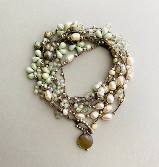 Sea foam and pearl layering necklace